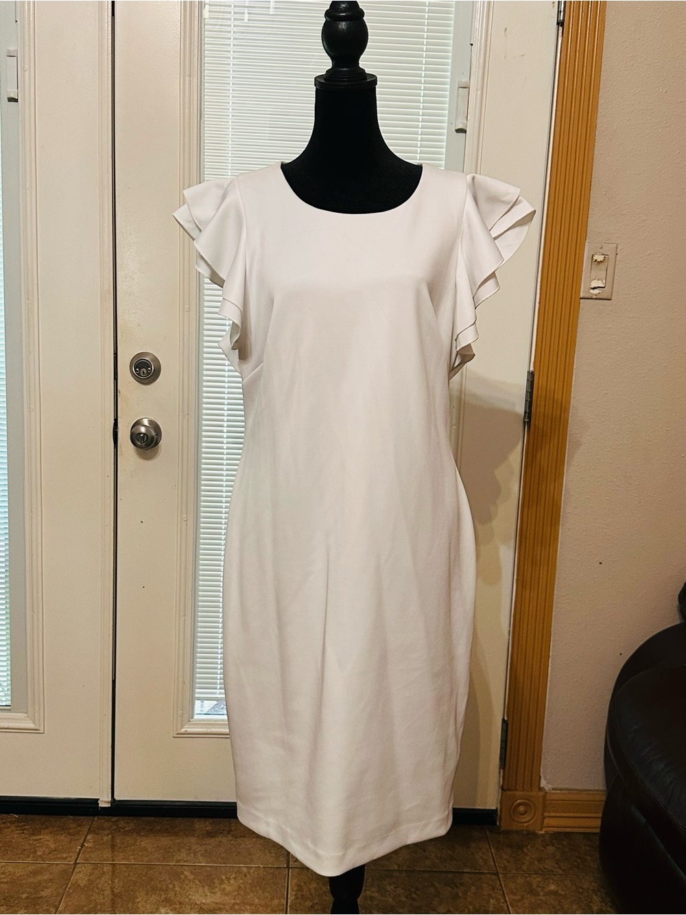 Tommy Hilfiger White Ruffle Sleeve Midi Dress